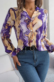 British Style Elegant Gradual Change Striped Contrast Turn-back Collar Tops