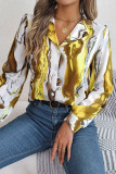 British Style Elegant Gradual Change Striped Contrast Turn-back Collar Tops