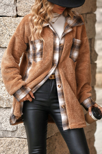 Casual Plaid Pocket Turndown Collar Outerwear