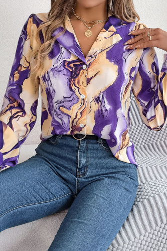 British Style Elegant Gradual Change Striped Contrast Turn-back Collar Tops
