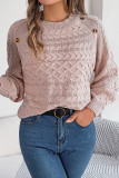 Casual Solid Buttons Weave O Neck Tops