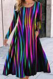 Casual Vintage Geometric Pocket Printing O Neck A Line Dresses