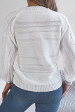 Casual Solid Buttons Weave O Neck Tops