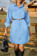 Street Solid Without Belt Turndown Collar Long Sleeve Denim Dresses(No Belt)