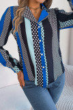 Casual Street Polka Dot Contrast Turn-back Collar Tops
