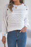 Casual Solid Buttons Weave O Neck Tops