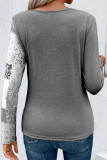 Casual Print Patchwork O Neck Tops