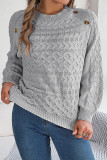 Casual Solid Buttons Weave O Neck Tops