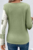 Casual Print Patchwork O Neck Tops