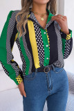 Casual Street Polka Dot Contrast Turn-back Collar Tops