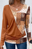 Casual Print Patchwork O Neck Tops