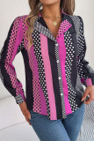Casual Street Polka Dot Contrast Turn-back Collar Tops