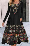 Casual Vintage Geometric Pocket Printing O Neck A Line Dresses