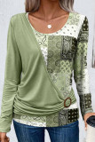 Casual Print Patchwork O Neck Tops
