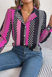 Casual Street Polka Dot Contrast Turn-back Collar Tops