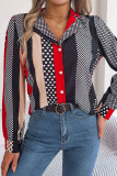 Casual Street Polka Dot Contrast Turn-back Collar Tops