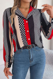 Casual Street Polka Dot Contrast Turn-back Collar Tops