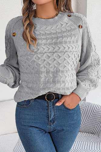 Casual Solid Buttons Weave O Neck Tops