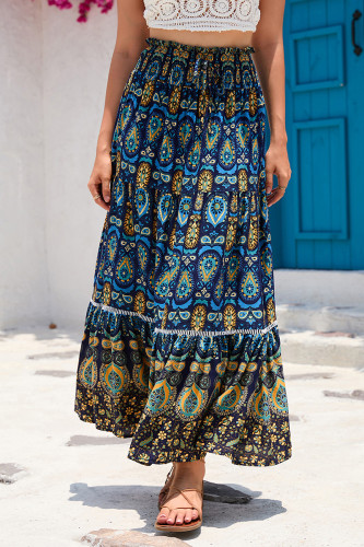 Bohemian Vintage Geometric Patchwork Loose High Waist Type A Full Print Bottoms