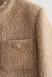 Celebrities Elegant Solid Pocket Buttons O Neck Outerwear