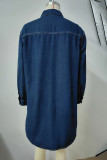 Street Solid Without Belt Turndown Collar Long Sleeve Denim Dresses(No Belt)