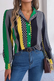 Casual Street Polka Dot Contrast Turn-back Collar Tops