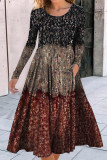 Casual Vintage Geometric Pocket Printing O Neck A Line Dresses