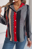 Casual Street Polka Dot Contrast Turn-back Collar Tops