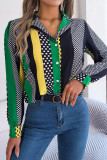 Casual Street Polka Dot Contrast Turn-back Collar Tops