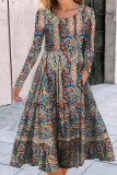 Casual Vintage Geometric Pocket Printing O Neck A Line Dresses