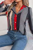 Casual Street Polka Dot Contrast Turn-back Collar Tops