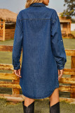 Street Solid Without Belt Turndown Collar Long Sleeve Denim Dresses(No Belt)
