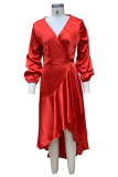 Elegant Solid Flounce V Neck A Line Dresses