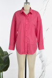 Casual Simplicity Solid Buttons Turndown Collar Tops