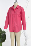 Casual Simplicity Solid Buttons Turndown Collar Tops