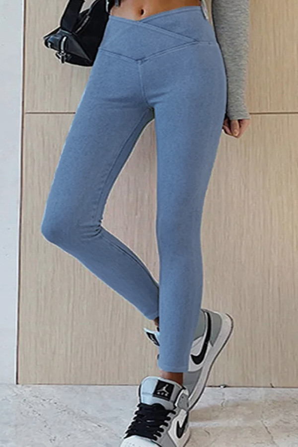 Casual Solid Asymmetrical High Waist Skinny Denim Jeans