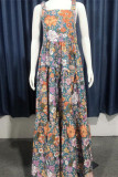 Elegant Floral Backless Square Collar Sling Dress Dresses