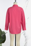 Casual Simplicity Solid Buttons Turndown Collar Tops