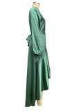 Elegant Solid Flounce V Neck A Line Dresses