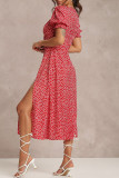 Elegant Polka Dot Slit Square Collar A Line Dresses