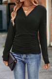 Casual Solid Fold V Neck Tops