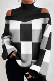 Casual Geometric Printing Half A Turtleneck Tops