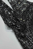 Sexy Solid Sequins Backless Slit Halter One Step Skirt Dresses