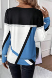 Casual Geometric Print Contrast O Neck Tops