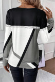 Casual Geometric Print Contrast O Neck Tops