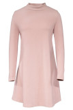 Casual Simplicity Solid Turtleneck Long Sleeve Dresses