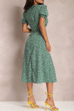 Elegant Polka Dot Slit Square Collar A Line Dresses