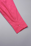 Casual Simplicity Solid Buttons Turndown Collar Tops