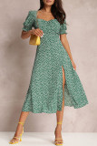 Elegant Polka Dot Slit Square Collar A Line Dresses