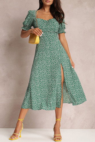 Elegant Polka Dot Slit Square Collar A Line Dresses